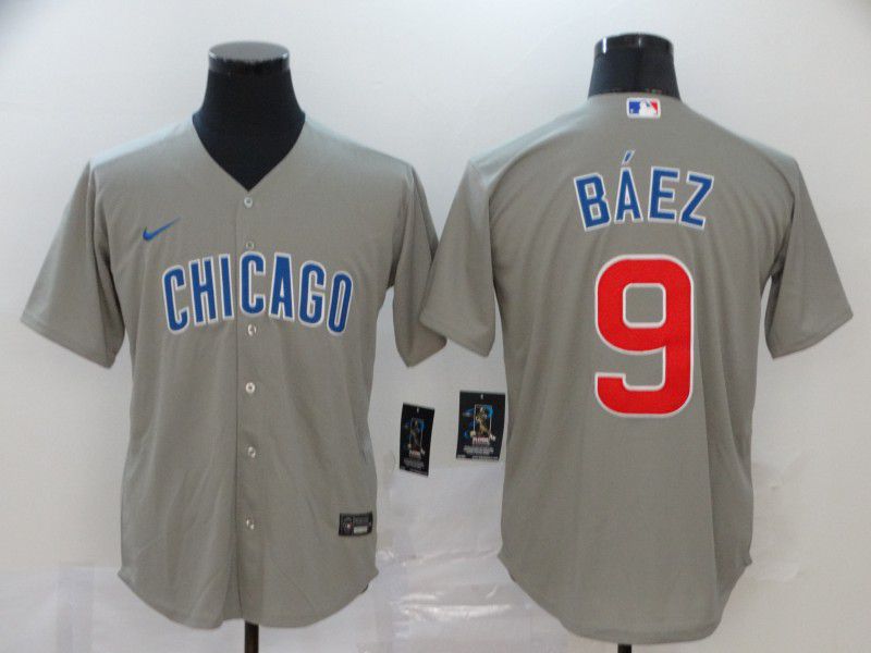 Men Chicago Cubs 9 Baez Grey Game Nike MLB Jerseys